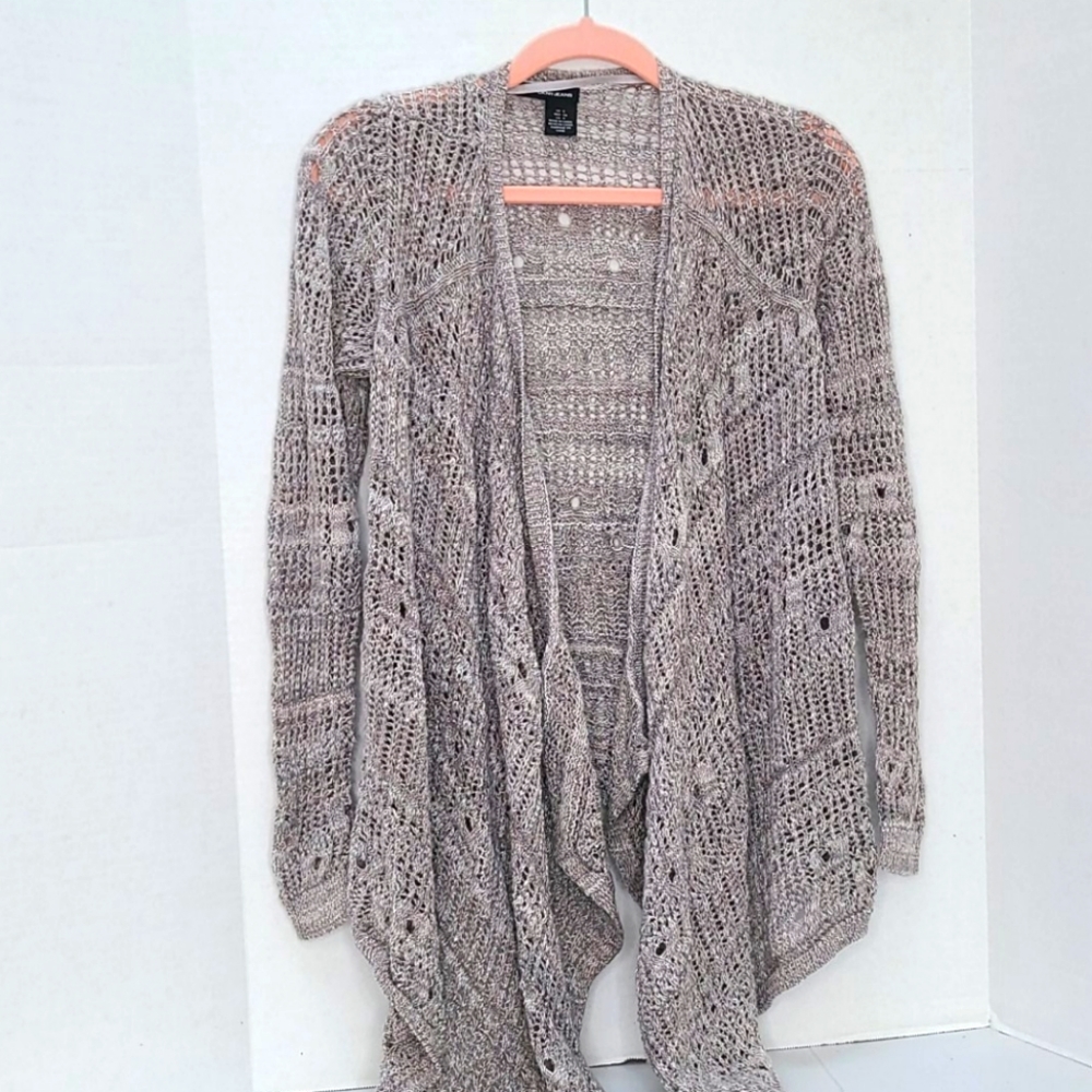 DKNY grey knit open cardigan sweater